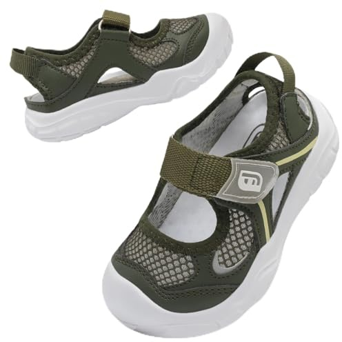 JOINFREE Toddler Sandals Girls Non-Slip Wide Barefoot Water Sandals Boys Lightweight Summer Water Shoe Quick-Dry Aqua Hook&Loop Sneakers for Beach Swim Pool DarkGreen Size 5.5