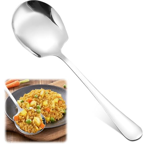Serving Spoons Large, Stainless Steel Serving Spoon Silver Long Handle Soup Spoons Cooking Tablespoons Salad Table Spoons for Serving Kitchen Cooking Buffets Dinner Parties Family Meals