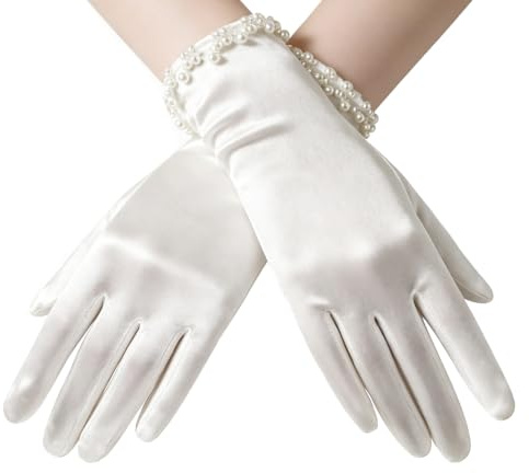 EKKONG Gants En Perles,Gants blancs de mariée Femme Élégante,Gant de Mariage pour Soirée, Mariage, Fiançaille, Bal