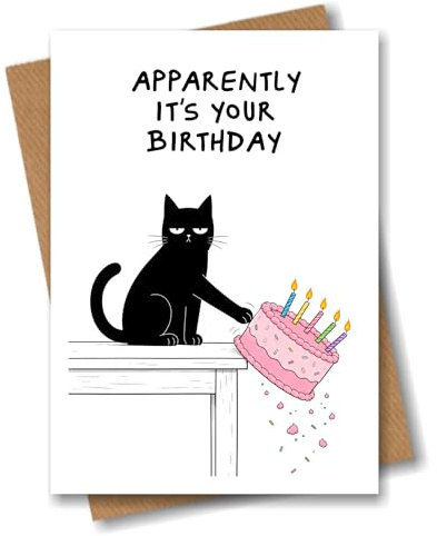 Funny Birthday Card - Apparently It’s Your Birthday - Cartoon Cat Attitude