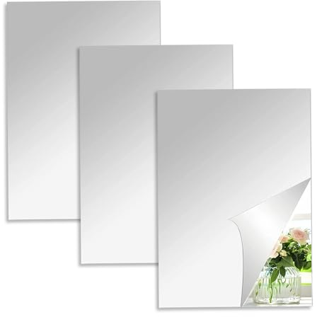 Teuaplo Espejo Adhesivo, 3 Piezas Espejos Autoadhesivos Pared Acrílico Espejos Adhesivos Decorativos Flexibles 30 x 40cm Espejos de Pared sin Marco para Armarios Sala de Estar, Baño, Dormitorio