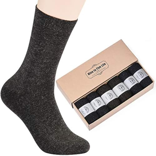 NinetoFiveLife Pack of 6 Mens Socks Merino Wool Casual Dress Socks Soft and Comfortable Breathable Size 6-12