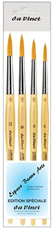 DEFET GMBH 303 PENNELLO JUNIOR TONDO PS,Set di 4 pennelli rotondi sintetici di da Vinci, 6, 8,10,12 .per pittura ad acqua, olio e acrilico,espacebeauxarts