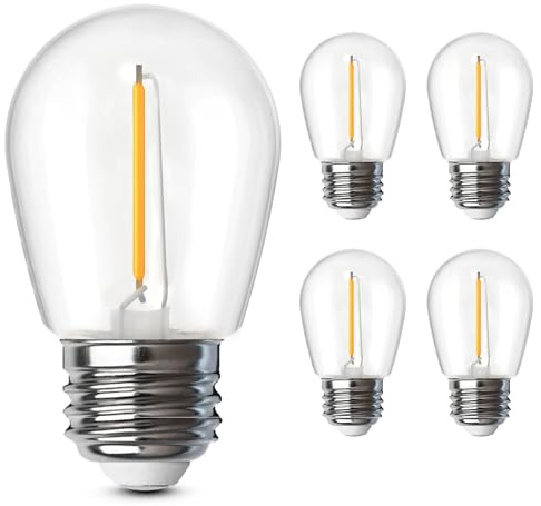 Feit Electric S14 LED Filament Light Bulbs, High Output, 2200K Warm White, 70 Lumens, String Light Replacement Bulbs, 15,000-Hour Lifespan, Clear Durable Housing, S14/822/FILED/4, 4 Pack