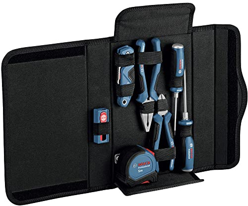 Bosch Professional Profi Werkzeug Set (inkl. Zangen, Schraubendreher, Universal Klappmesser, Maßband und Zubehör), 16 Stuck