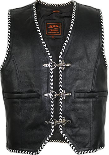 MDM Chaleco de cuero con cordones blancos y negros, negro/blanco, XXXXL