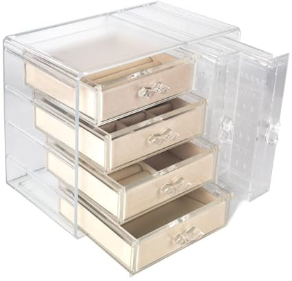 Guolich Schmuck Organizer Box 4 Schichten Clear Acryl 360 ° drehbar Kosmetik Aufbewahrungs-Spinhalter für Halskette Armband Ring Ohrring kleine Gegenstände Behälter Fall (Transparent-047)