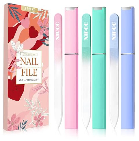 Nail File Glass Nail File 3 Pack Premium Glass Nail File with Case Crystal Nail File Professional Salon Manicure Tool for Natural Nails Stocking Fillers for Women and Girls