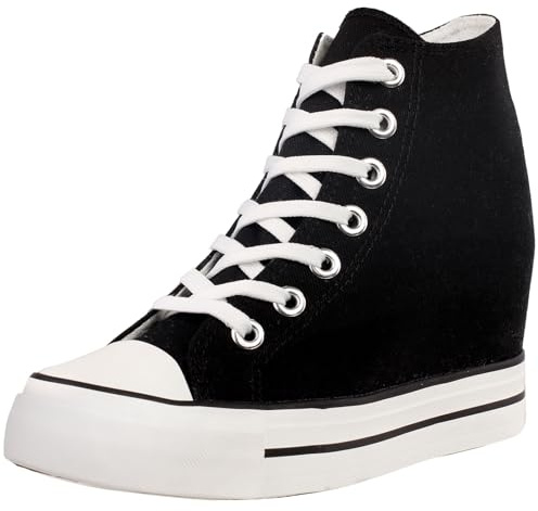 zpllsbratos Mujer Zapatos de Lona Cuñas Plataforma Zapatillas Altas | Casuales Moda Botines Ligeras Negro Blanco 35-40 Con cuña