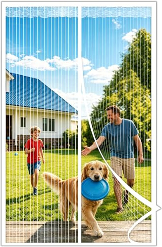 Fly Screens Doors Nets Patio Curtain Insect Mesh for Keeping Out Flies & Bug, Flyscreen French Doors, Screen Door Fly Screen, Magnetic Fly Curtain(90x210cm, White)