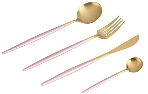 Set di posate moderne, 4 pezzi, posate da pranzo, cucchiai da menue, forchette da viaggio, in acciaio inox, con coltello, forchetta, 2 cucchiai per casa, feste, hotel, ristorante, lavabile in