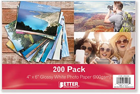 Better Office Products Glossy Photo Paper, 4 x 6 inch, 200 Sheets, 200 gsm, 4 x 6, 200-Count Pack