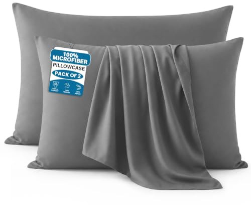 Moonlight Bedding Grey Pillow Cases 2 Pack Standard (50 x 75cm) Microfibre | 15cm Envelope Closure Pillowcases, OEKO-TEX Certified, Soft, Shrink & Fade Resistant, Easy Care, Breathable Pillow Covers