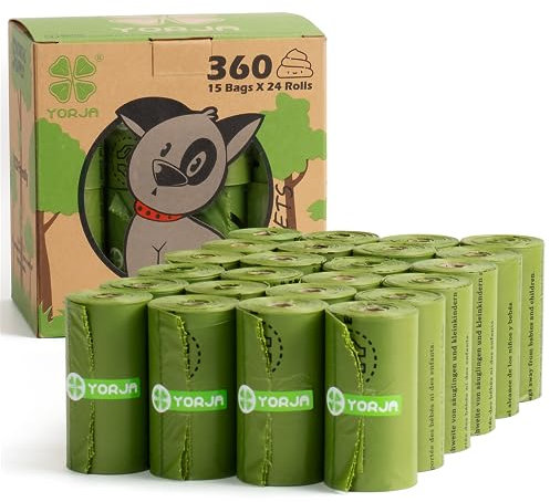 YORJA Hundekotbeutel biologisch abbaubare kotbeutel für hunde, 360 Stück, auslaufsicher,extra groß,dick und stark (Grün)
