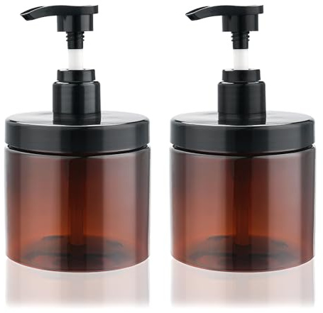 Cosywell Pump Bottle Dispenser 2 Pack 16.9oz/500ml Wide Mouth Hand Soap Dispenser Refillable Plastic Empty Liquid Container for Lotion Body Wash (Brown)