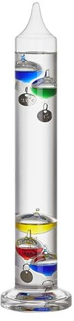 TFA Dostmann Analoges Glasthermometer Galileo Galilei, 18.1016, Flüssigkeitsthermometer, 33cm, Innentemperatur messen, einfaches Ablesen, silberne Temperaturmarken, Dekoobjekt, 18 bis 26°C, bunt