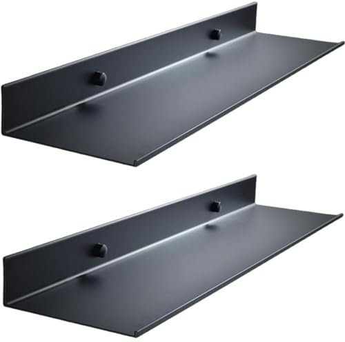 YUET Bathroom Shelf 2 Pack, Black Shower Caddy Wall Mounted Or Self Adhesive No Drill Waterproof, Metal Small Floating Shelves, Wall Storage Shelf for Living Room Bedroom Kitchen Floating Shelves 40CM