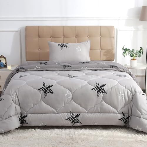 DALINA Edredon Invierno Cama 90 (Set: 1Edredon 180x240cm + 1 Funda 50x70cm) - Relleno Nordico 100% Poliéster Suave y Calentador, Estampado Bicolor Reversible