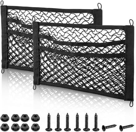 RED WOLF 3-Lagen Aufbewahrungsnetz für Wohnmobil Camper Ablagenetz Auto 45x25cm, Kofferraum Netztasche Universell für Kfz Wohnwagen LKW Boot Elastisch Gepäcknetz Kofferraumnetz Bohrlochmontage 2 Stück