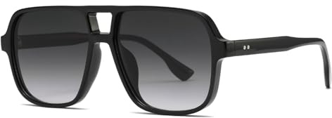 Long Keeper Retro Pilot Sonnenbrille Pilotenbrille Herren Damen Quadratisch Sonnenbrille Groß 70er Klassisch Eckige Pilot Retro Brille UV400 (Schwarz Rahmen - Farbverlauf Grau Linse)