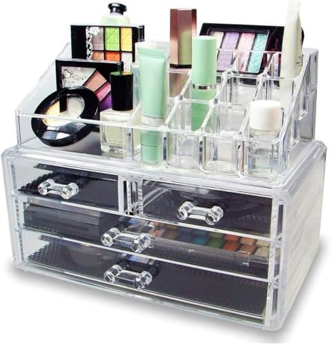 YASTA Organizer Trucchi Multifunzione Box Portatrucco Organizzatore Cosmetici Portagioie Make up 4 Cassetti In Acrilico Trasparente Portasmalto Rossetti Pennelli Da Scrivania Regalo Donna Ragazza