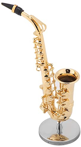 Replica Alto Sassofono in Ottone in Ottone in Ottone con Supporto, Ornamento in Legno, Modello di Strumenti Musicali per Decorazioni per la Casa e Regali