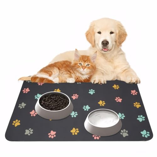 Alfombra Comedero Perro y Gato, 45 x 30 cm, Alfombrilla de Comida para Mascotas para Perros y Gatos, para Comida para Gatos, Antideslizante y Resistente al Agua