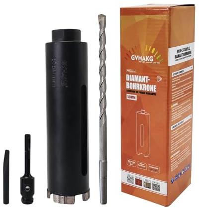 GVHAKG Corona de perforación de diamante de 50 mm, broca para latas de 200 mm, longitud de segmento de 10 mm, corona de perforación con adaptador M22 SDS-Plus para hormigón, hormigón armado, ladrillo