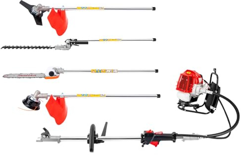 Gasolina, motor de 2 tiempos de 52 CC, motor en T con depósito de combustible, 2,3 HP portátil con sistema de encendido CDI, cortasetos y arbustos 4 en 1 para agricultura, jardinería