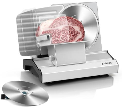 CUSIMAX Meat Slicer,9Electric Food Slicer with 2 Stainless Steel Blades,1-20mm Adjustable Thickness for Home Use,Removable Food Carriage for Easy Cleaning