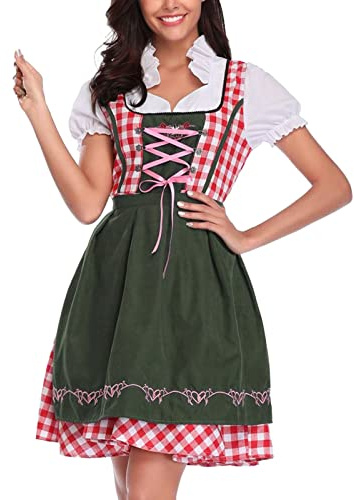 Dirndl klänning oktoberfest fin klänning tysk ölfestival traditionella klänningar bayersk öl hembiträde kostym med förkläde karneval fest halloween cosplay outfit för kvinnor UK plusstorlek