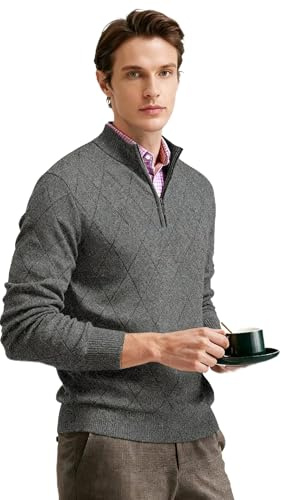 Shuanghao Jersey Suéteres para Hombre con Cremallera 1/4 Sudadera Sweater de Punto sin Capucha Fino Cálido Otoño Invierno,Suéter de Trabajo para Pullover Vestir Ropa Camiseta Hombres Gris XL
