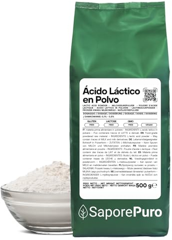 SaporePuro Mjölksyrapulver 500 g – Ren Livsmedelskvalitet – För Bageri, Mejeriprodukter, Fermenterade Drycker och Kosmetiskt Bruk