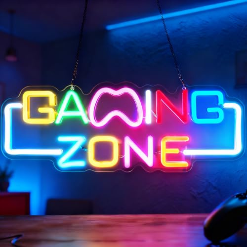 Nzkeuf Gaming Zone Panneau Néon LED Coloré, Game Lettre Lumineuse, Neon Mural Dimmable pour Décoration mit USB Stromversorgung pour Salles de Jeux, Cadeaux pour Gamers Adolescents, Hommes