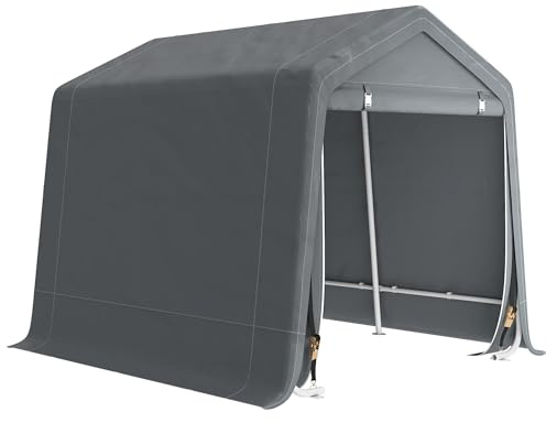 Outsunny Carpa de Jardín Exterior para Herramientas, Bicicletas, 2,4x2x2 m, Cobertizo Exterior con Marco de Metal, 2 Puertas Enrollables con Cremallera, Impermeable, Anti-UV, Garaje Portátil, Gris