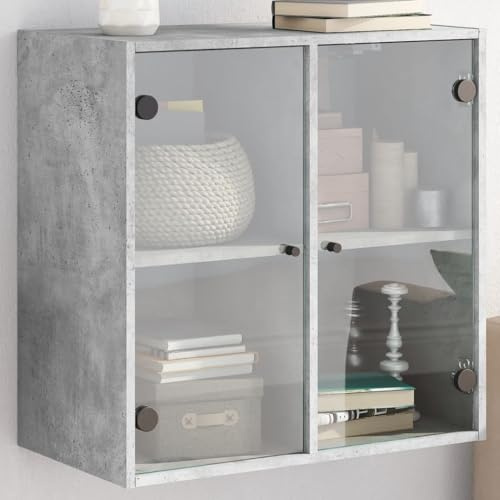 YunCangg Armario de pared con puertas de cristal, color gris hormigón, 68 x 37 x 68,5 cm, material de madera, espacio de almacenamiento con varios compartimentos para oficina, salón, dormitorio
