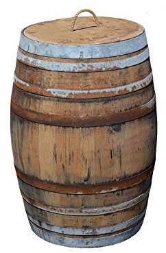 Barril de Lluvia 225 litros, barrica rústica como depósito para el Agua de Lluvia (Barril Abierto con Tapa - asa de Cordel)