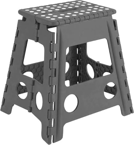 Acan Tradineur - Taburete Plegable Multiusos - PVC - Antideslizante - Altillo para Cocina o Baño - Reposapiés - Máx. 150 kg (Gris - 39 x 22 x 29 cm)