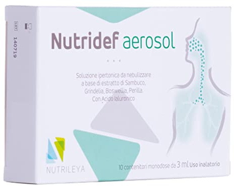 Nutrileya Soluzione in 10 Fiale Monodose da Nebulizzare, Soluzione Ipertonica per Aerosol, Con Sambuco, Grindelia, Boswellia, Perilla e Acido Ialuronico, Pulizia Vie Respiratorie