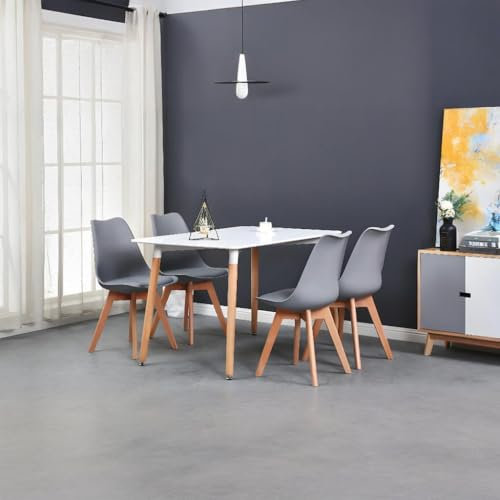 BenyLed Juego de Mesa de Comedor Rectangular y 4 Sillas, Sillas de Comedor Tapizadas y Muebles de Cocina de Juego de Comedor Estilo Madera, Gris