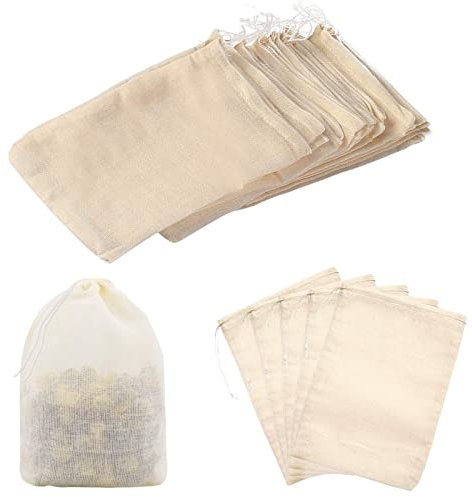 EPRHY Tea Strainer Bags Reusable Coffee Tea Herb Brew Bags Loose Leaf Infuser Cotton Muslin Drawstring Bags Tea filter Bags for Office Home Kitchen Cooking Travel(15 Pieces Beige)