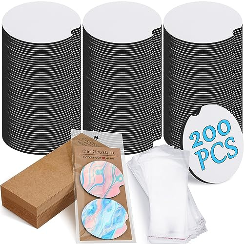 Tioncy 400 Pcs Sublimation Car Coaster Blank Set, 2.76'' DIY Craft Kit with Self-Adhesive Bags and Display Cards for Thermal Sublimation(Brown)