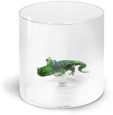 WD Lifestyle Bicchiere in Vetro Borosilicato 250ml con Decorazione (coccodrillo)
