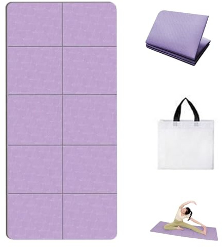 aqlbhz Yoga Mats for Women & Men, Foldable Workout Mat, Double Sided Non-Slip, 183 x 61cm, Travel Exercise Mat, Rosa, Suitable for Home & Outdoor Use