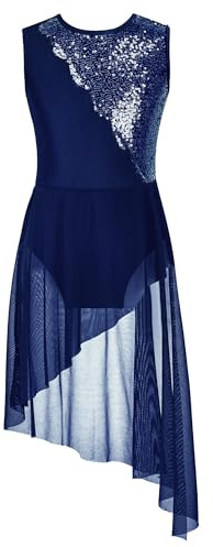 iiniim Vestido Lentejuelas de Baile para Niña Maillot Patinaje Artistico Brillantes con Falda Gasa Leotardos Danza Body Ballet Disfraz de Baile Actuación