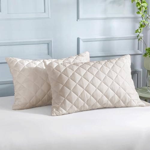 LINENWALAS Set di 2 federe trapuntate in viscosa derivata da bambù, ultra morbide, rinfrescanti e traspiranti, delicate sulla pelle e sui capelli, assorbono il sudore (50 x 76 cm, tortora)