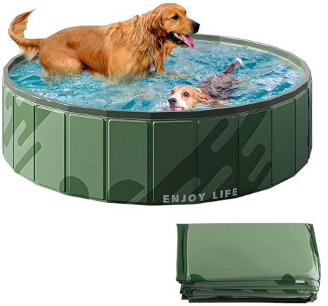 dellyy Piscine Chien, 120 x 30 cm Baignoire Chien Pliable, Plastique Dur Portable en PVC, Grand Piscine Enfant Antidérapante et Résistante à l'usure (Vert)