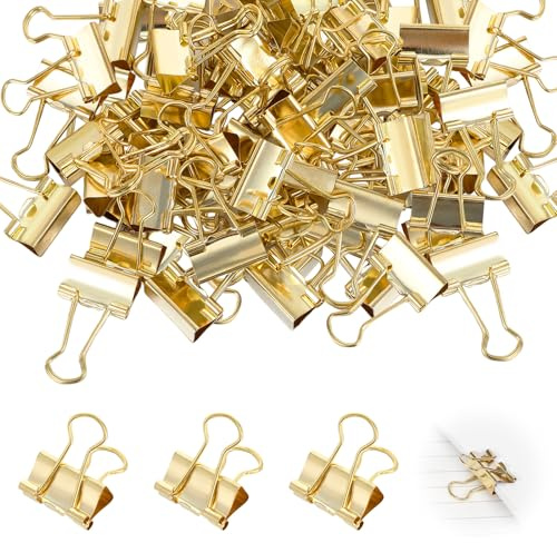 80 pinzas plegables de metal, pinzas plegables de 19 mm, resistentes y reutilizables para documentos de oficina, escuela, color dorado