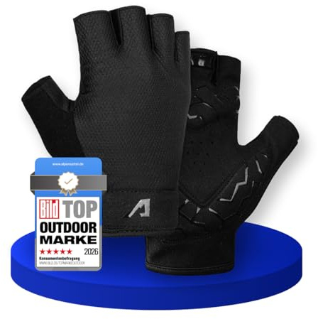 ALPENSATTEL® Sommer Fahrradhandschuhe Fingerlos [RUTSCHFEST & GEPOLSTERT] - Halbfinger Radhandschuhe für Herren & Damen - Handschuhe für Mountainbike, Gravel & Radsport - Dünn & Atmungsaktiv (Größe L)