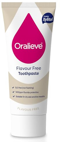 Oralieve Flavour Free Toothpaste (1 x 75ml), SLS-Free, Non-Foaming Formula for Dry, Sensitive Mouths with Fluoride & Xylitol – Genuine Oralieve Toothpaste
